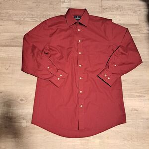 Stafford Men's Size 15.5 32-33 Travel Easy Care Shirt Long Sleeve Maroon